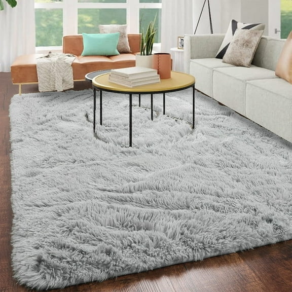 SUSUZI 5 x 7 ft Shaggy Area Rugs for Bedroom Living Room Ultra Plush Fluffy Fuzzy Rug, Non-Slip PVC Backing, 2" Thick Soft Carpet Modern Home Decor, Gray
