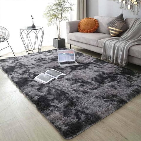 SUSUZI 5' x 7' Shaggy Area Rug, 2 Inch Thick Fluffy Plush Carpet with Non-Slip PVC Back,  Dark Gray Modern Soft Rug for Bedroom Living Room Kids Room
