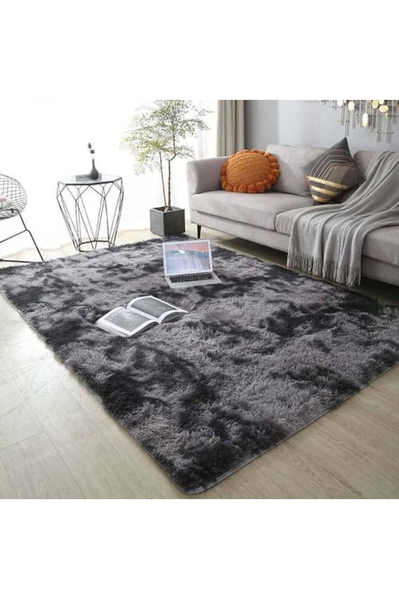 5' x 7' Shaggy Area Rug, 2 Inch Thick Fluffy Plush Carpet with Non-Slip PVC Back, Dark Gray Modern Soft Rug for Bedroom Living Room Kids Room