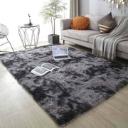 SUSUZI 5 x 7 Shaggy Area Rug, 2 Inch Thick Fluffy Plush Carpet with Non-Slip PVC Back, Dark Gray Modern Soft Rug for Bedroom Living Room Kids Room