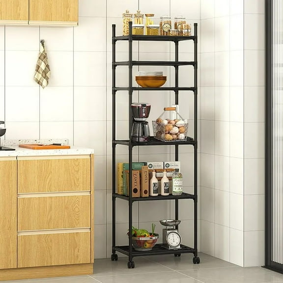 SUSUZI 6 Tier Storage Rack Rolling Metal Garage Shelving, Storage Shelves Unit 16''L x 13''W x 66''H, Black