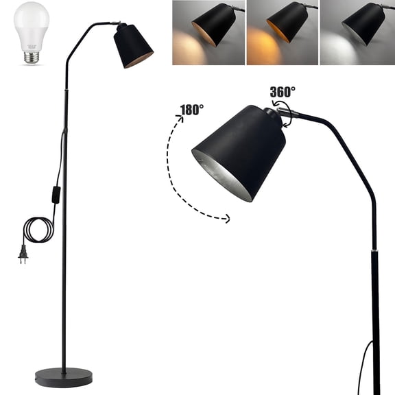 Golyzmt 60 inch Black Floor Lamp for Bedroom Living Room, Modern Dimmable Standing Lamps - Bulb Included