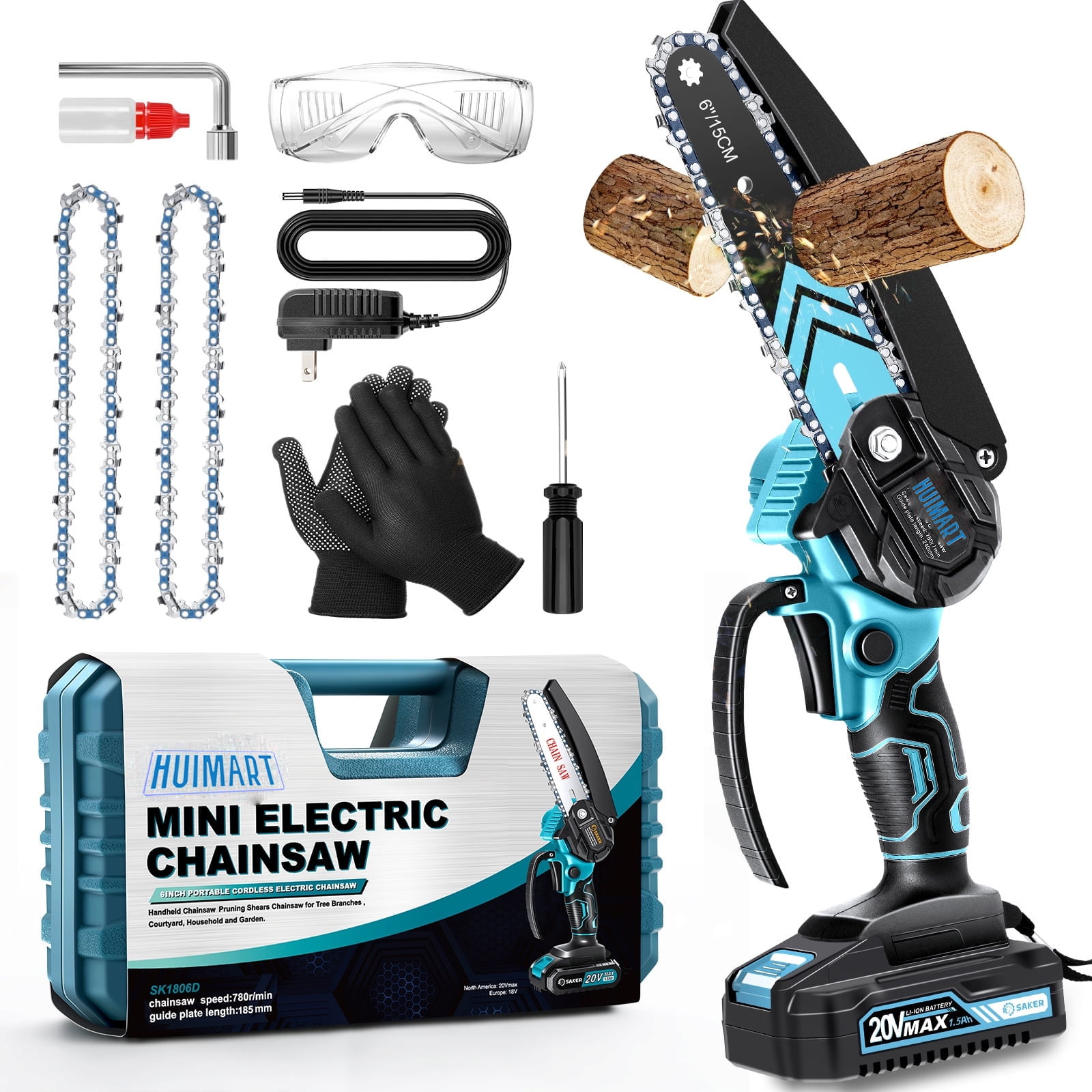 Mini Chainsaw Cordless, 8 Inch Portable Electric Chain Saw w/Automatic Oiler/Battery Powered Small Handheld Saw w/Security Lock Trees Branches Trimming,Wood Cutting, 2 Batteries 2 Chains 2025