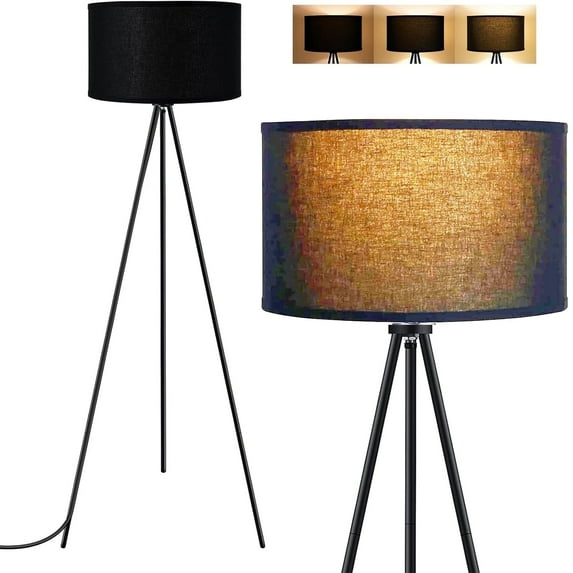 SUSUZI Tripod Floor Lamp Dimmable LED Floor Lamp with 7W Bulb, Adjustable Height, 3 Color Temperatures (Warm/Natural/Daylight), Black Linen Shade for Living Room, Bedroom, Office