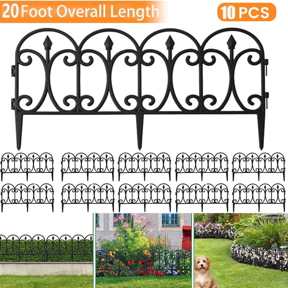 SUSUZI Garden Edging Border, 10 Pack Black Decorative Lawn Border Fence with Stakes, 20 FT Landscape Edging for Flower Beds, Yard, Pathway and Garden Decoration