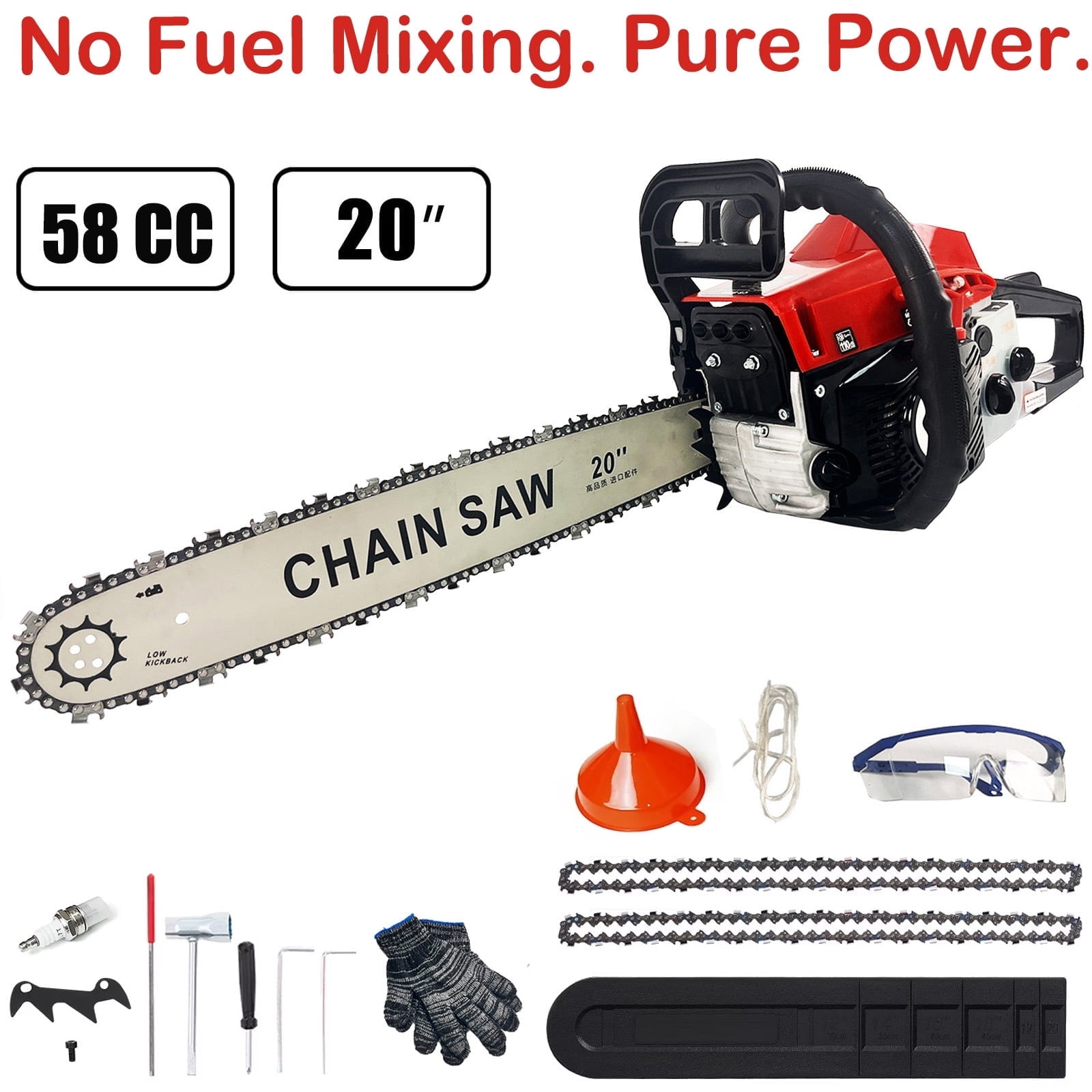 SUSUZI 20-inch Gas Chainsaw, 58CC 4-Stroke Engine, Auto Oiling & Fuel Mixing, Portable Cordless Chainsaw for Wood Cutting, Tree Trimming, Farm, Garden, and Ranch Use