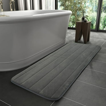 SUSUZI Memory Foam Bathroom Rugs Mat 16" x 47" Coral Velvet Bathroom Floor Rug Absorbent Soft Shower Rugs Non Slip Runner Machine Washable, Grey