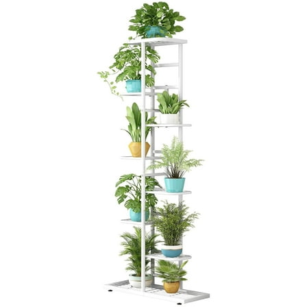 SUSUZI Plant Stand Shelf, 8 Tier 9 Potted Metal Tall Flower Holder Rack for Indoor Outdoor, White