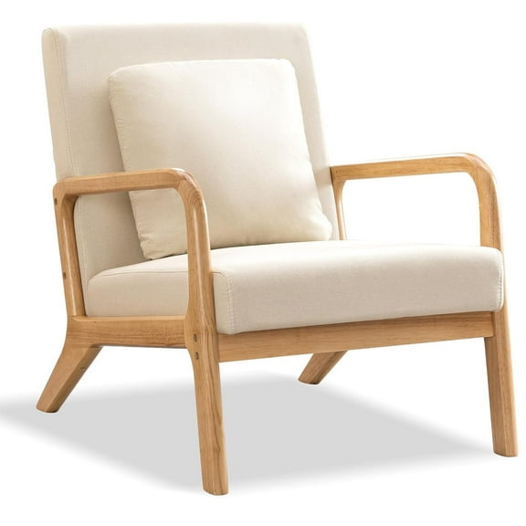 SUSUZI Modern Accent Chair – Linen Fabric Upholstered Reading Arm  Chair with Solid Wood Frame, 330 lb Capacity, Removable Cushions for Living Room Bedroom Nursery, Beige