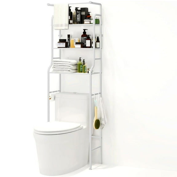 SUSUZI Over The Toilet Storage 3 Tier Metal Bathroom Organizer Storage Shelf   Rack with Towels Hanging Rod