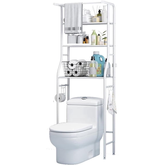 SUSUZI Over the Toilet Storage Rack 3-Tier Bathroom Organizer Shelf Metal Bath Shelves Freestanding Above Toilet Stand for Bathroom Laundry, White