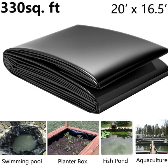 SUSUZI Pond Liner 10 Mil 20 x 16.5 ft HDPE Pond Liners Flexible Pond Skins, Black