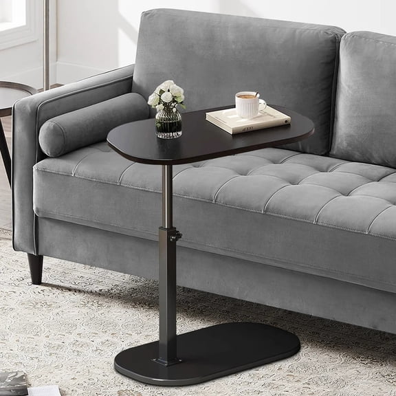 Golyzmt Portable Oval End Table Small C-Shaped Side Table, Height Adjustable, MDF and Metal