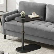 SUSUZI Portable Oval End Table Small C-Shaped Side Table, Height Adjustable, MDF and Metal