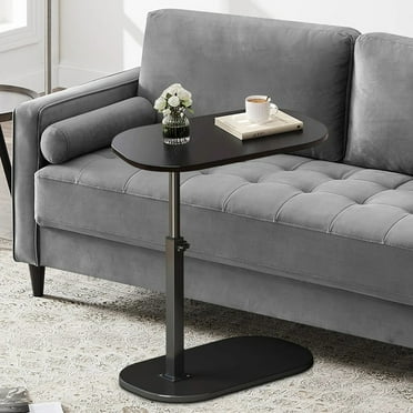 SUSUZI Portable Oval End Table Small C-Shaped Side Table, Height Adjustable, MDF and Metal