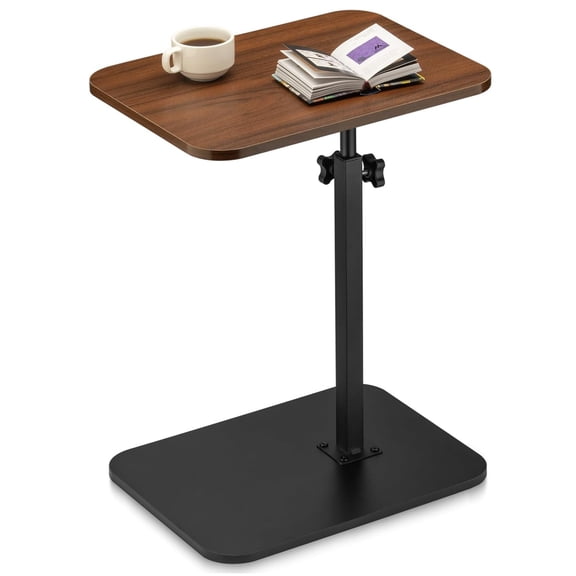 SUSUZI Height Adjustable C-Shaped End Table with Storage Shelf, Small Side Table for Couch, Sofa & Bed, Portable Laptop Snack Table, Metal Frame, MDF Wood Top, Walnut