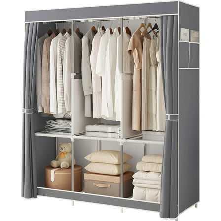 SUSUZI Portable Wardrobe Closet Multifunction Wardrobe Fabric Folding Clothes Storage Organizer Closet Cloth Wardrobe Bedroom Storage, Grey