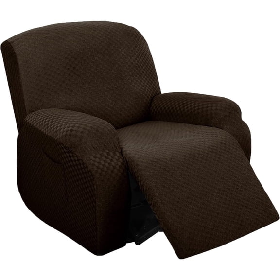 SUSUZI Recliner Chair Cover 4-Pieces Stretch Recliner Armchair Slipcover, 1 Seater Massage Rocker Recliner Cover, Furniture Protector with Elastic, Chocolate