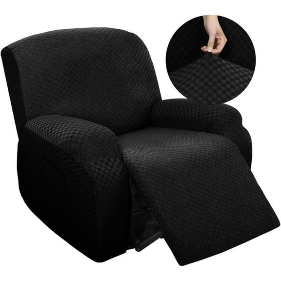 SUSUZI Recliner Chair Cover 4-Pieces Stretch Reclining Armchair Slipcover, 1 Seater Massage Rocker Recliner Cover, Furniture Protector with Elastic, Black