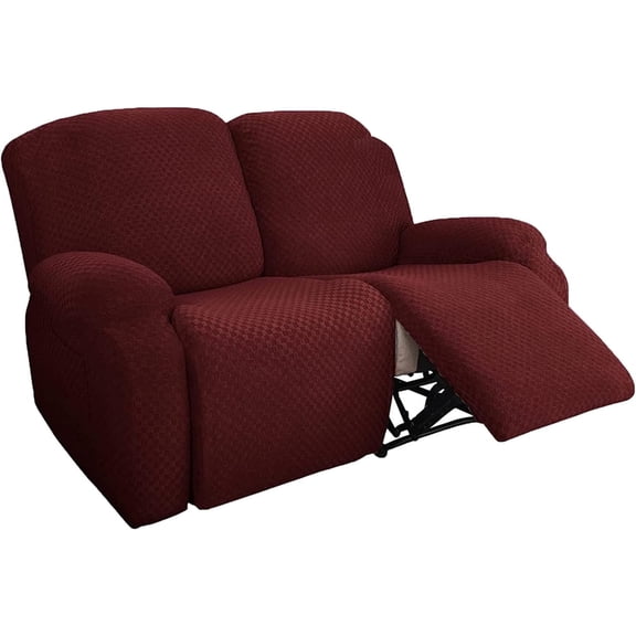 SUSUZI Recliner Loveseat Slipcover 6 Pieces Dual Recliner Sofa Covers for 2 Seat Dual Reclining Loveseat Couch Stretch Soft Jacquard Pattern Furniture Protector with Elasticity, Red