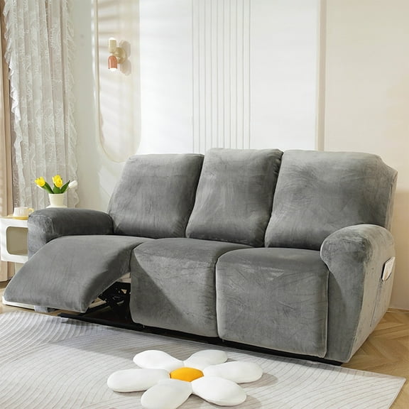 SUSUZI Recliner Sofa Covers 8-Pieces Stretch Large Couch Covers Anti-Slip Fitted 3 Seats Reclining Slipcovers Soft Jacquard Pattern Furniture Protector, Gray