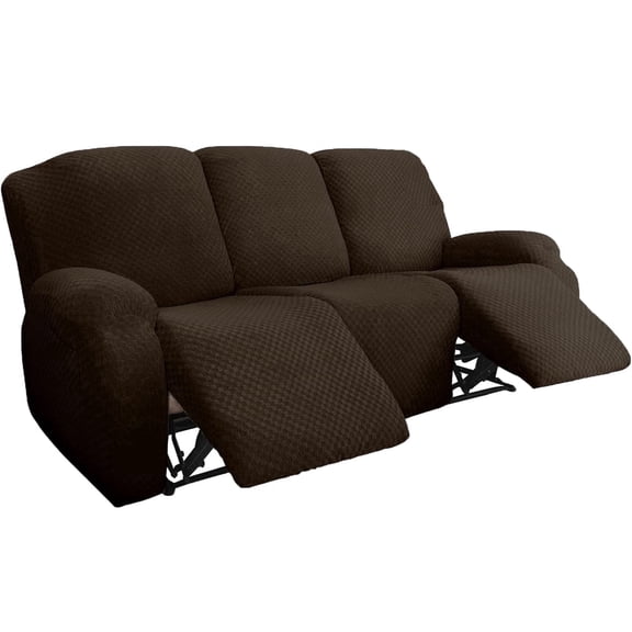 SUSUZI Recliner Sofa Covers 8-Pieces Stretch Large Couch Covers Anti-Slip Fitted 3 Seats Reclining Slipcovers Soft Jacquard Pattern Furniture Protector, Chocolate