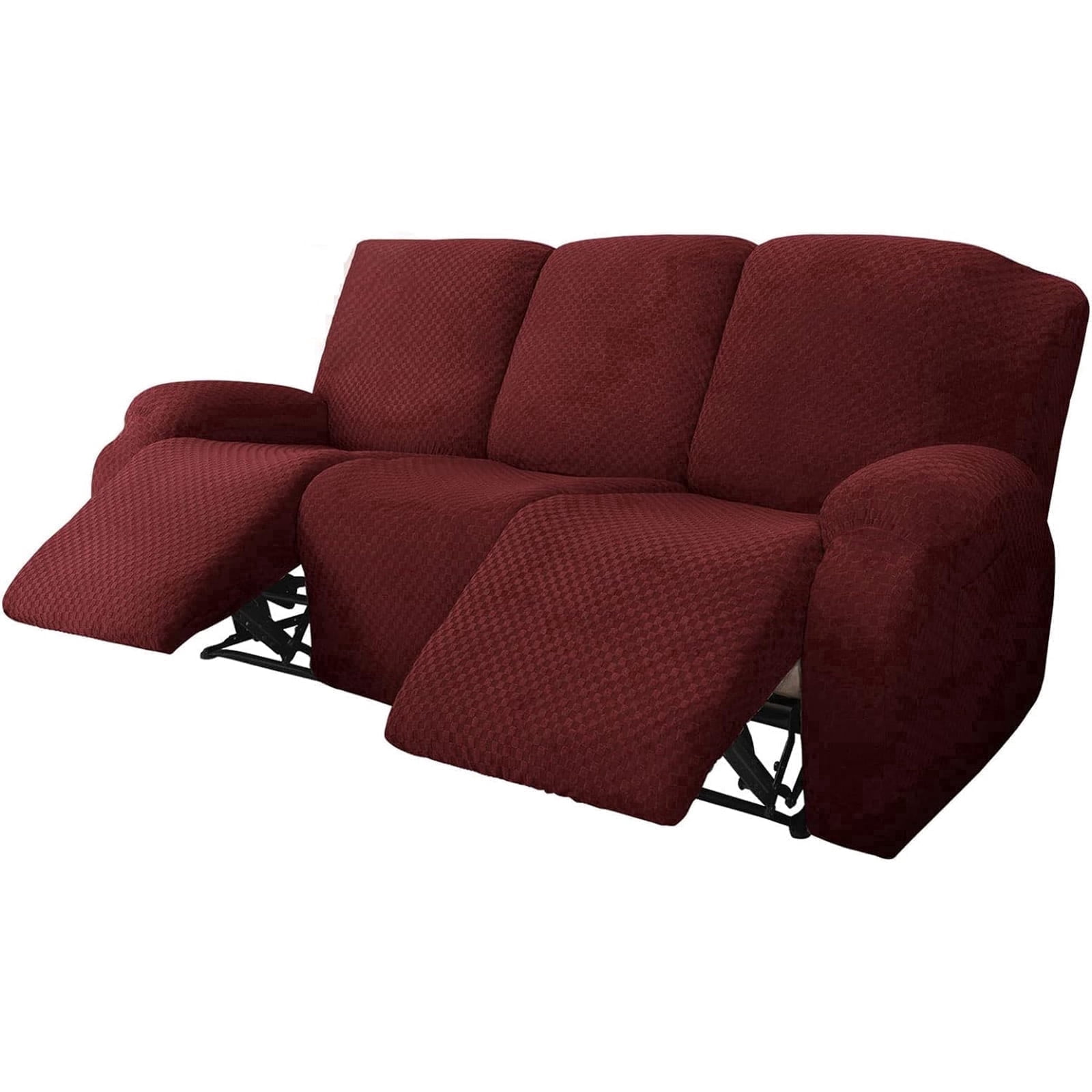 SUSUZI Recliner Sofa Covers 8-Pieces Stretch Large Couch Covers Anti-Slip Fitted 3 Seats Reclining Slipcovers Soft Jacquard Pattern Furniture Protector, Burgundy