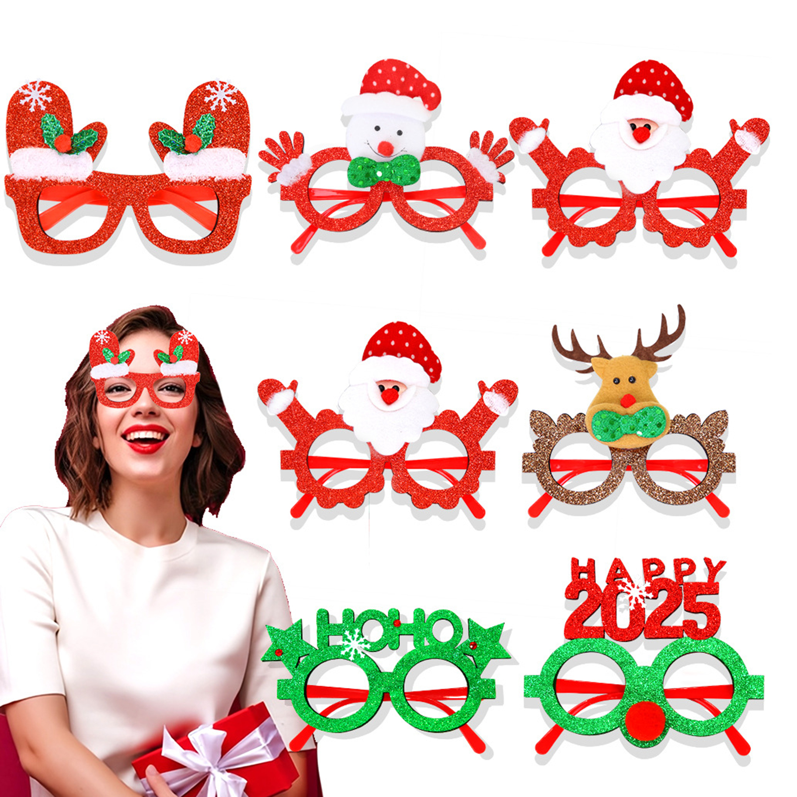 Santa Spectacles SUSUchens 1/6 Pcs Christmas Glasses Glitter Glove Santa Snowmen Trees ...