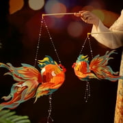 SUSUchens 1 Set Goldfish Paper Lantern with Pole Battery Operated DIY Handmade Chinese New Year Mid-Autumn Festival Fish Night Light Material Bag Children Gift