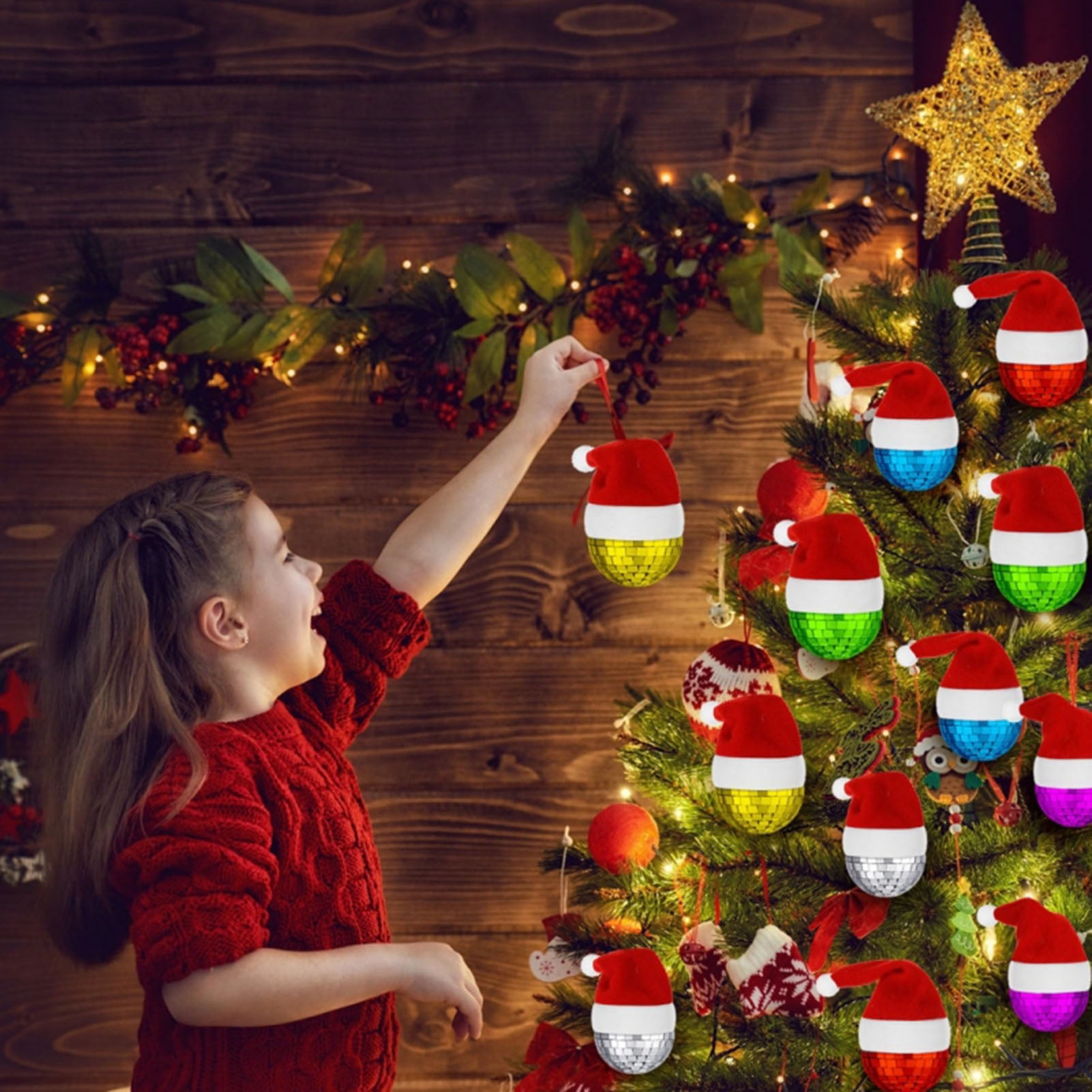 SUSUchens 12Pcs Christmas Disco Ball Reflective Mirror Ball with Santa