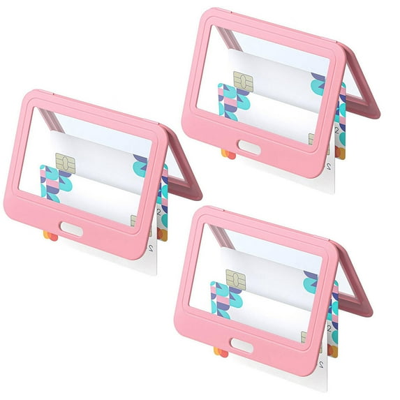 SUSUchens 3Pcs ID Badge Holder with Double-Sided Windows Horizontal Hard Transparent Plastic Case Office ID Card Protector (Pink)