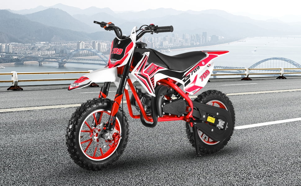 SUSUchens 49cc 2-Stroke Kids Dirt Bike Gas Power Motocross with Front Rear Disc Brakes,Off Road Mini Motorcycle Pocket Motorbike,Max Speed 18.75mph (Red)