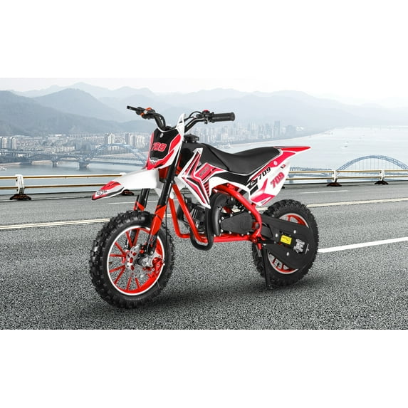 SUSUchens 49cc 2-Stroke Kids Dirt Bike Gas Power Motocross with Front Rear Disc Brakes,Off Road Mini Motorcycle Pocket Motorbike,Max Speed 18.75mph (Red)