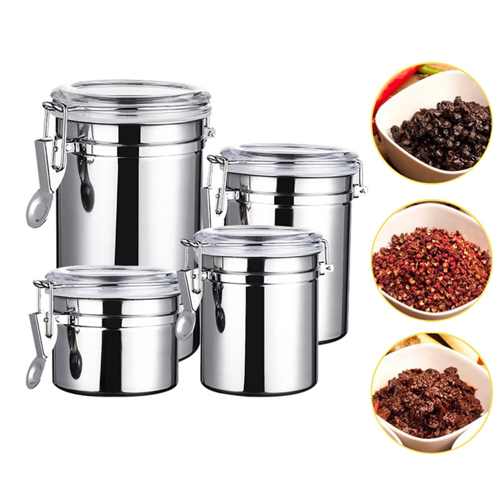 Multicolor Stainless Steel Airtight Canister Set with Clear Lids