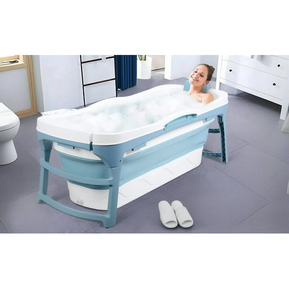 SUSUchens 56 Inch Large Foldable Bathtub for Adults, Portable Collapsible Tub,Hot Bath, Ice Bath,Freestanding Surround Collapsible Bathtub (Blue)