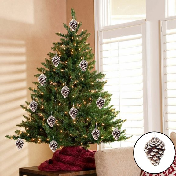 SUSUchens 6Pcs Christmas Pine Cone Pendant Lifelike Christmas Tree Hanging Ornament for Home Festival Decorations White