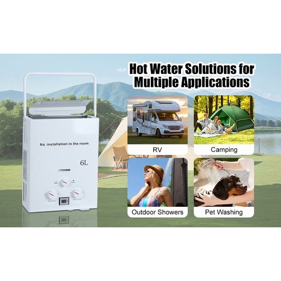 SUSUchens 6l Tankless Water Heaters,Portable Water Heaters,Liquefying Gas Outdoor Digital Display Water Heaters with Multi-safety Protection _White