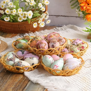 SUSUchens 7Pcs/Set Colorful Bunny Painted Plastic Easter Eggs with Basket Hanging Pendant DIY Easter Egg Crafts Home Easter Party Supplies Style E