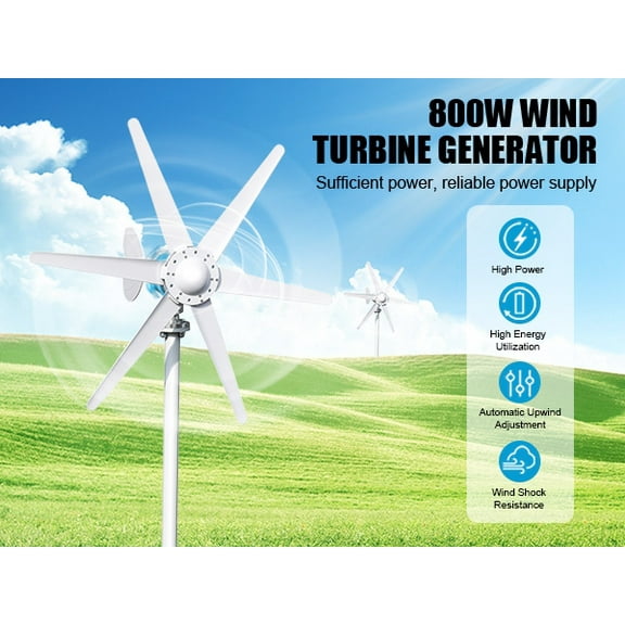 SUSUchens 800w 12v/24v Wind Turbine Generator with 6 Reinforced Nylon Blades,Electromagnetic Electricity Producer Equipment Fan Wind Turbines Generator Kit