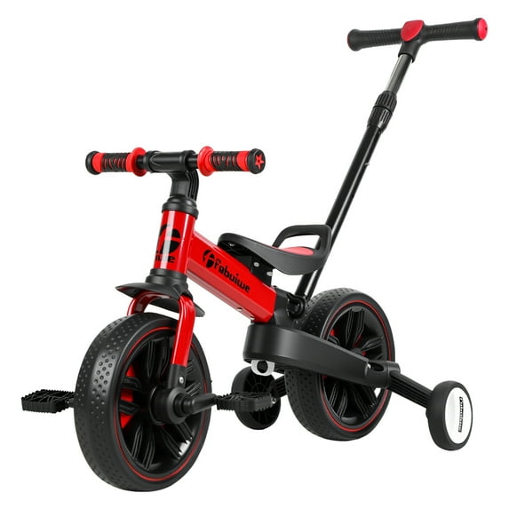 SUSUchens Balance Bicycle with Push Handle for Kids 2-5 Years Old, 6 in 1 Folding Push Bike with Training Wheels & Pedals, Balance Bike for Boys and Girls with Brakes & Kickstand _Red