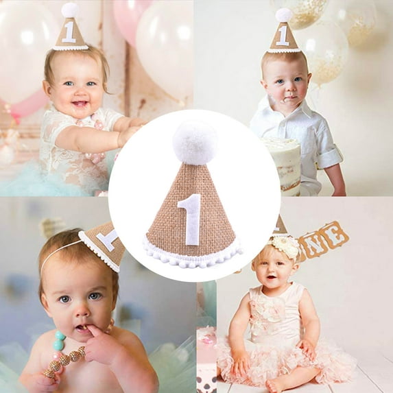 SUSUchens Birthday Hat with Pompom Ball Elasticated Braided No Deformation Wide Applications Decorate Lightweight Newborn Baby Birthday Party Hat for Kids Style C