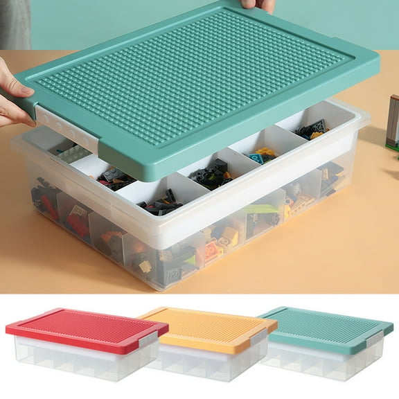 SUSUchens Building Block Storage Box with Removable Cover Multi Compartments Large Capacity Transparent Art Craft Storage Organizer Stackable Bins for Lego Red