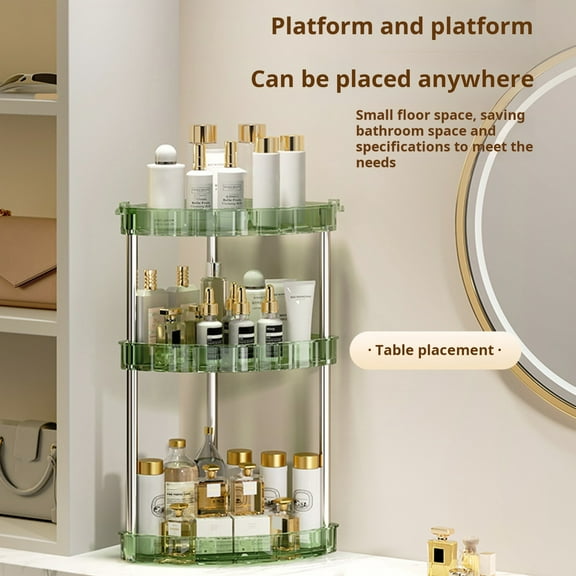 SUSUchens Corner Bathroom Counter Organizer Storage Rack Large Capacity 3 Tier 90 Degree Design Makeup Organizer Perfume Tray Green Triple Layer
