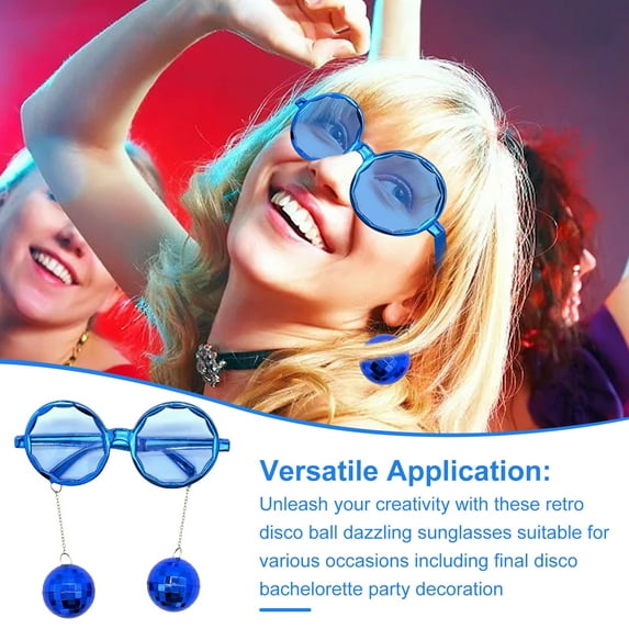 SUSUchens Disco Ball Glasses Plastic Retro Funky Sunglasses with Disco Ball Pendant Party Favors Carnival Accessories for Women And Men Rose Red