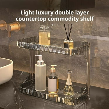 SUSUchens Double Layer Makeup Storage Rack Bathroom Countertop Organizer Large Capacity Perfume Tray Cosmetics Storage Shelf Clear