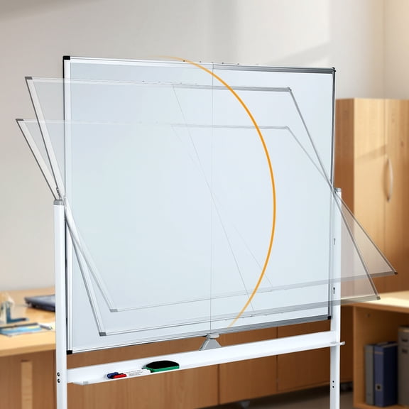 SUSUchens Double Sided Rolling Whiteboard,Folded Magnetic White Board,Height Adjustable Large Reversible Wall Planner Mobile Dry Erase Board,36" x 48"