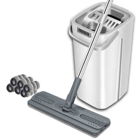 SUSUchens Double-Tank Barrel System Mop Bucket Set Self-Cleaning Mop with 6 Cleaning Cloth 360 Degree Rotating Mop Head Mop Bucket Set White