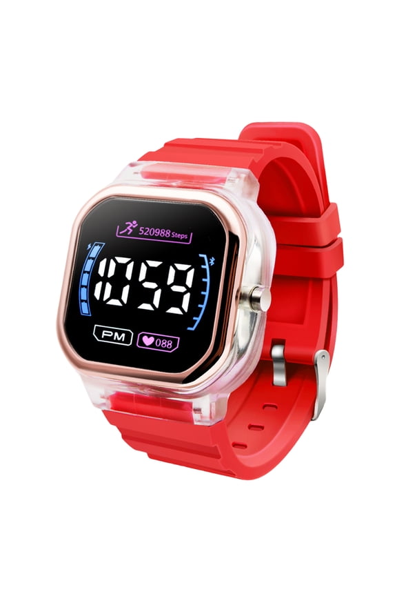 Electronic Watch Luminous Life Waterproof Square Dial Student Sports LED Digital Wrist Watch for Daily Wear Red