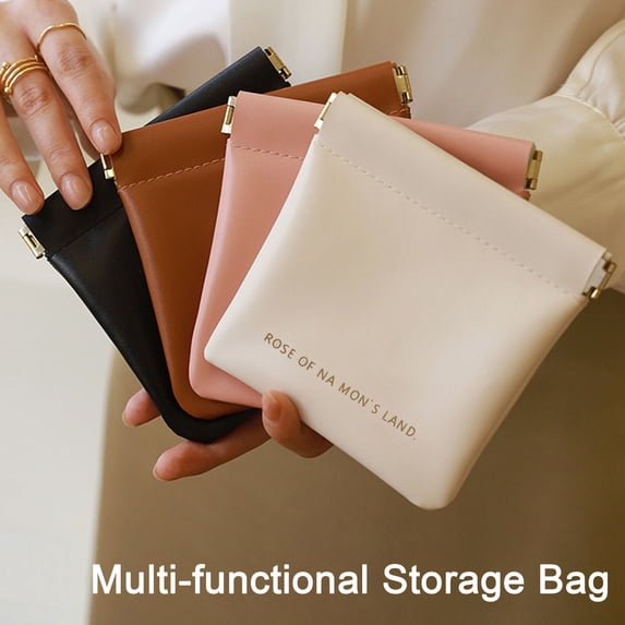 SUSUchens Faux Leather Mini Cosmetic Bag Waterproof Elegant Magnetic Closure Portable Multi-functional Women Lipstick Makeup Sanitary Pad Pouch Coins Purse Gift Pink