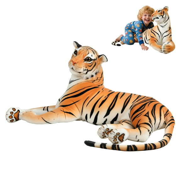 SUSUchens Giant Tiger Pillow, Life Size Tiger Toy, Lifesize Stuffed Animal Doll, Big Tiger Stuffed Animal, Extra Large, Plush Lifesize Tiger _Yellow